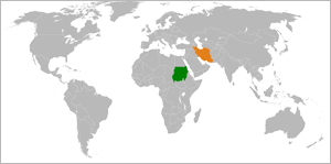 World Map highlighting Sudan and Iran